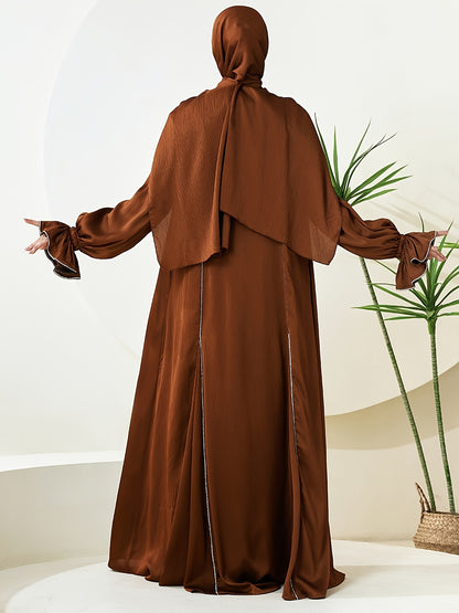 alalar | Premium Three-Piece Abaya Set – Long Robe with Sparkling Rhinestones
