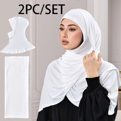 alalar-2pcs Muslim Women's Headscarf Set with Base Cap and Hair Tie-طقم حجاب نسائي مسلم مكون من قطعتين مع غطاء أساسي وربطة شعر،