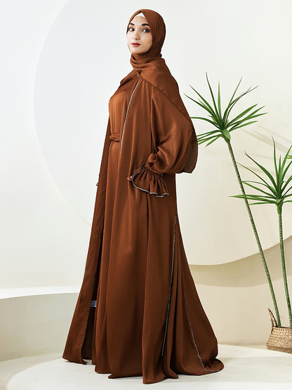 alalar | Premium Three-Piece Abaya Set – Long Robe with Sparkling Rhinestones