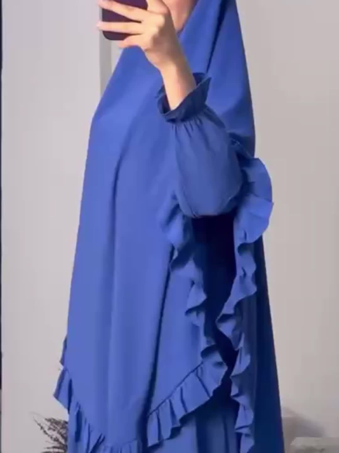 alalar- Middle East Dubai Two-Piece Set Solid Color Loose Abaya with Long Scarf for Women-عباية الحج والعمرة