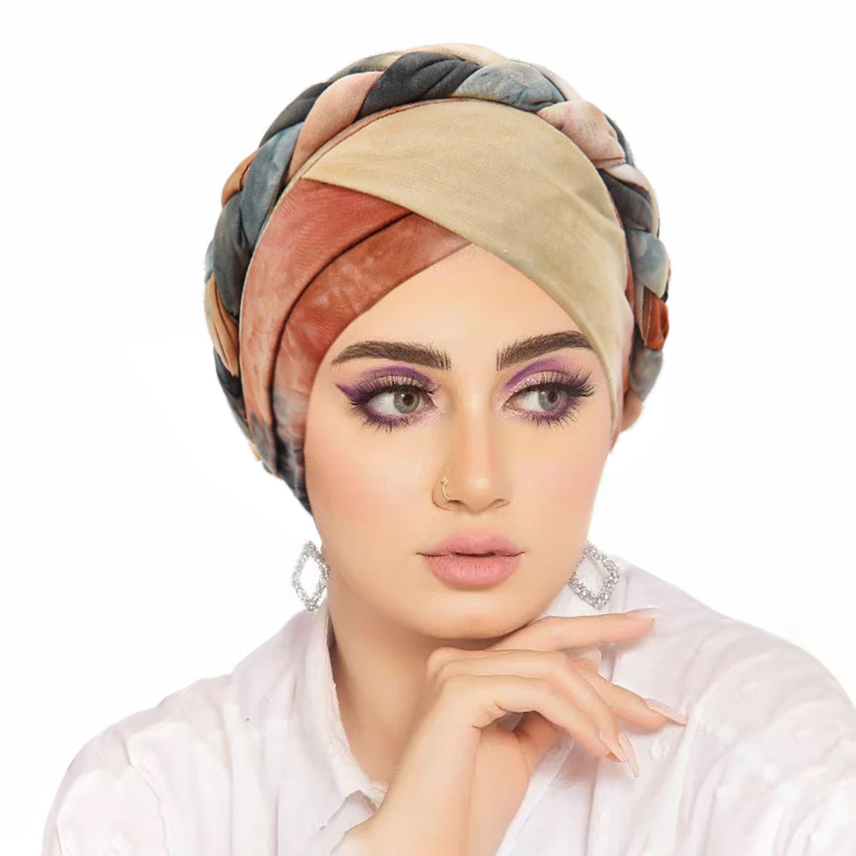 Women's Middle Eastern-Inspired Tie-Dye Headscarf - Gradient Orange to Pink Soft Non-Elastic Fabric with Intricate Tying, Turquoise Blue & Pastel Pink Marbled Pattern for Casual & Formal Wear, Versatile Cultural Fashion Acces