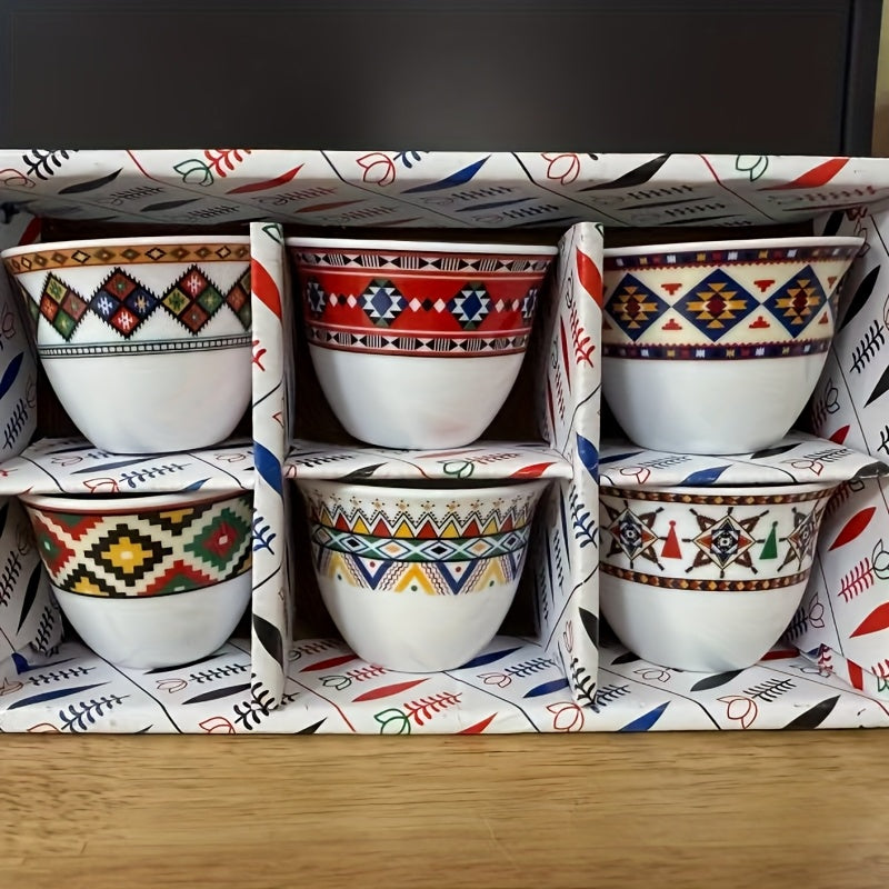 alalar-6pcs Nordic Minimalist Ceramic Espresso Cups with Geometric Patterns - فناجين قهوة 6 قطع