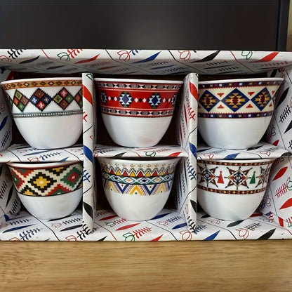 alalar-6pcs Nordic Minimalist Ceramic Espresso Cups with Geometric Patterns - فناجين قهوة 6 قطع