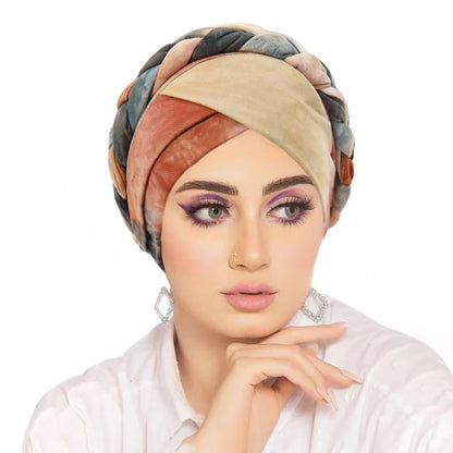 Women's Middle Eastern-Inspired Tie-Dye Headscarf - Gradient Orange to Pink Soft Non-Elastic Fabric with Intricate Tying, Turquoise Blue & Pastel Pink Marbled Pattern for Casual & Formal Wear, Versatile Cultural Fashion Acces